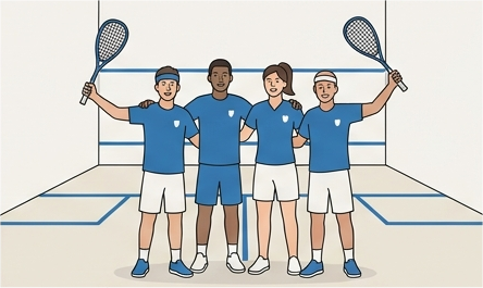 Illustration d'une équipe d'interclubs de squash